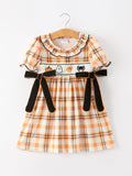 Halloween Plaid Smocked Girls Dress - 1