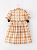 Halloween Plaid Smocked Girls Dress - 2
