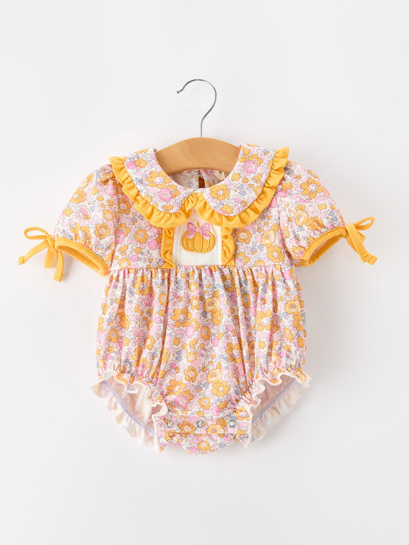Halloween Pumpkin Floral Baby Bubble Romper - 1