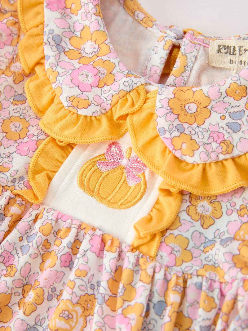 Halloween Pumpkin Floral Baby Bubble Romper - 3