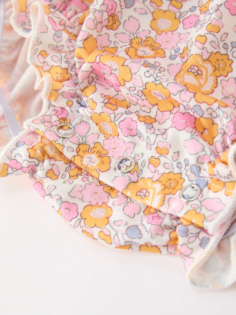 Halloween Pumpkin Floral Baby Bubble Romper - 4