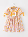 Halloween Pumpkin Floral Girls Dress - 1