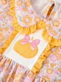 Halloween Pumpkin Floral Girls Dress - 3