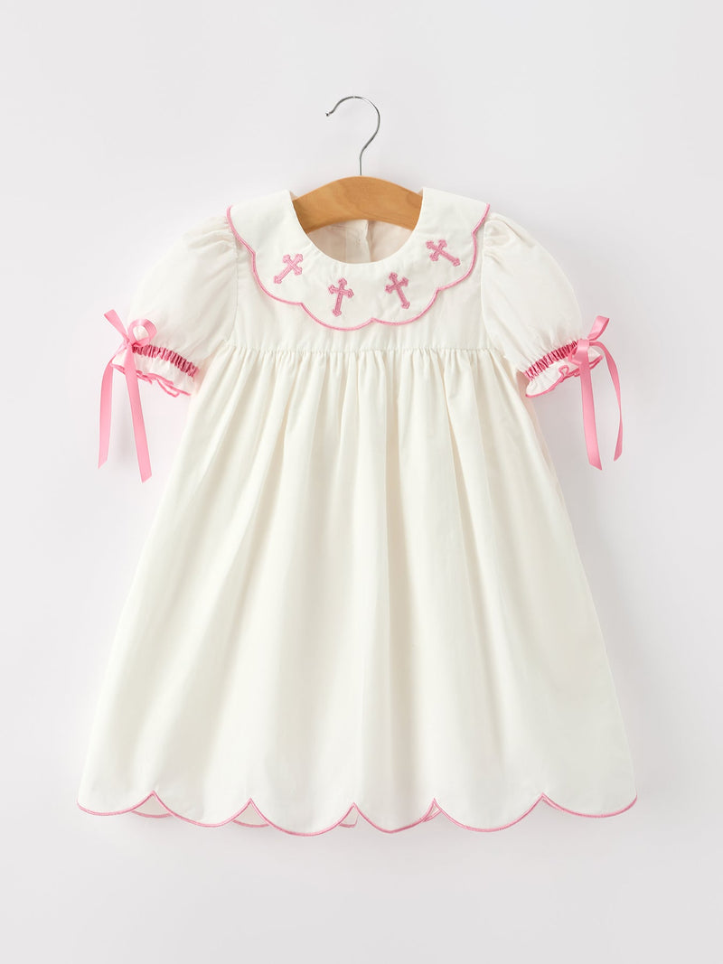 Pink Cross Bishop Christening Girls Dress - 1