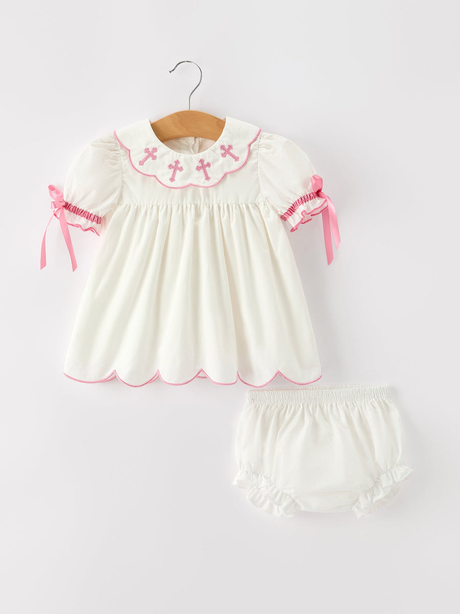 Church Christ Pink Cross Bishop Christening Girls Bloomer Set