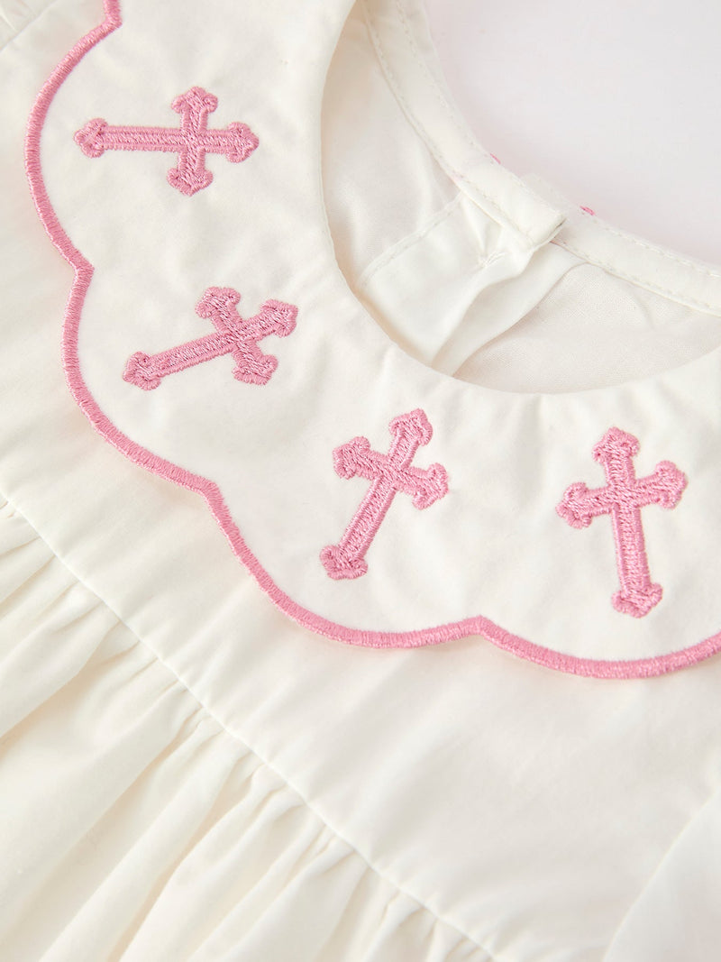 Church Christ Pink Cross Bishop Christening Girls Bloomer Set - 3