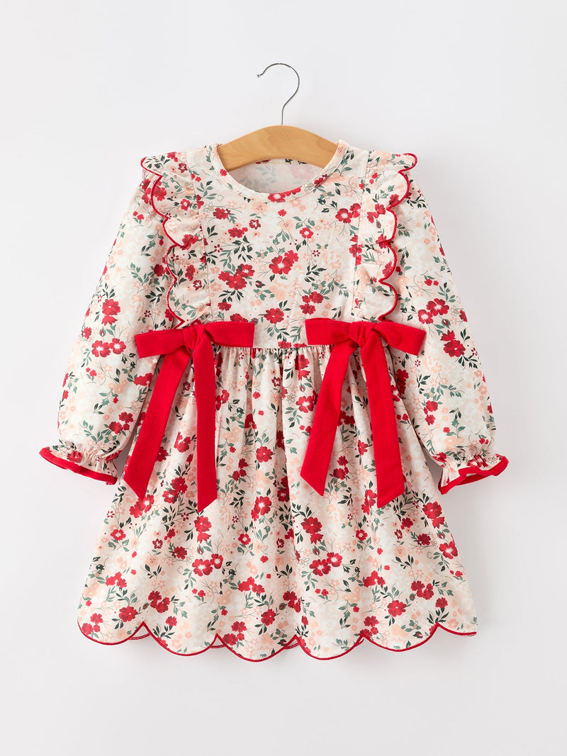 Fall Floral Bow Girls Twirl Dress - 1