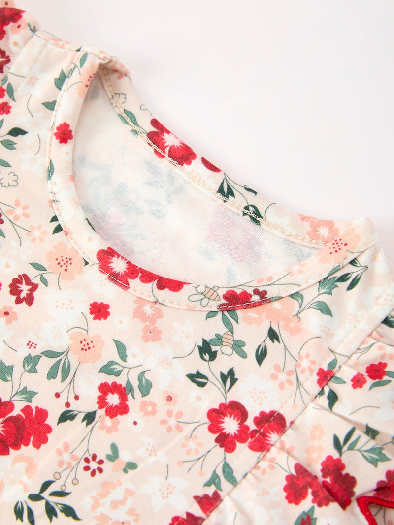 Fall Floral Bow Girls Twirl Dress - 3