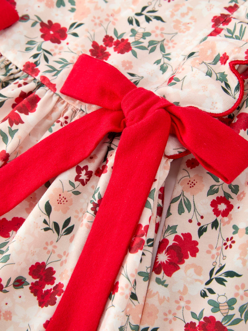 Fall Floral Bow Girls Twirl Dress - 4