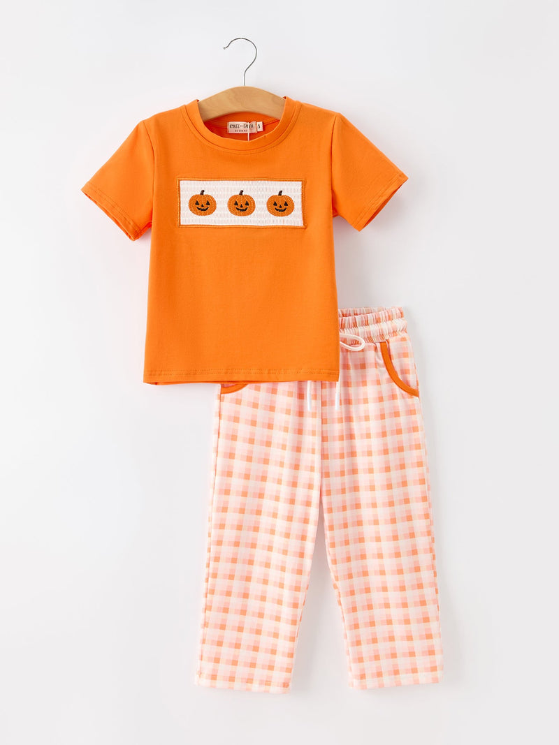 Halloween Pumpkin Plaid Boys Pants Set - 1