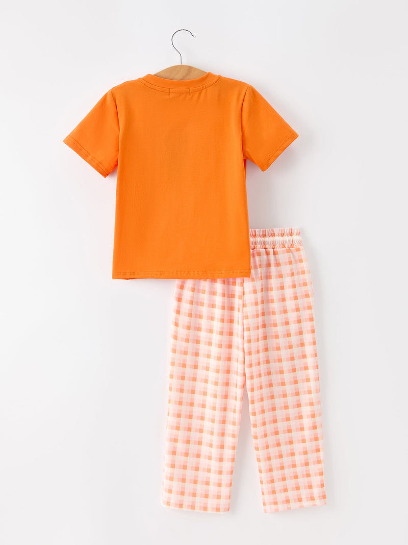 Halloween Pumpkin Plaid Boys Pants Set - 2