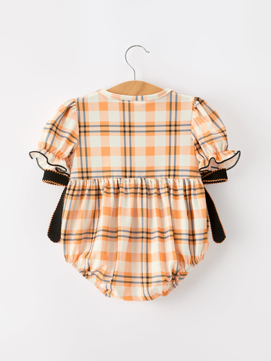 Halloween Plaid Smocked Baby Bubble Romper