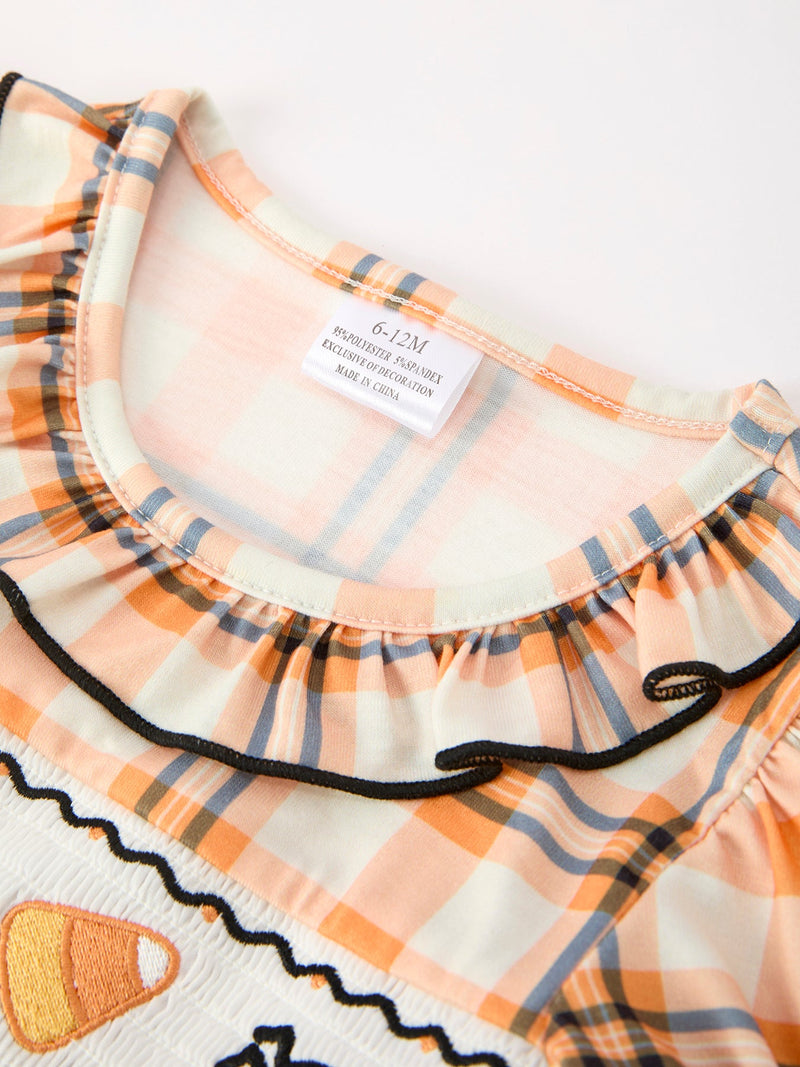 Halloween Plaid Smocked Baby Bubble Romper - 3
