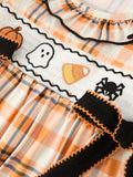 Halloween Plaid Smocked Baby Bubble Romper - 4