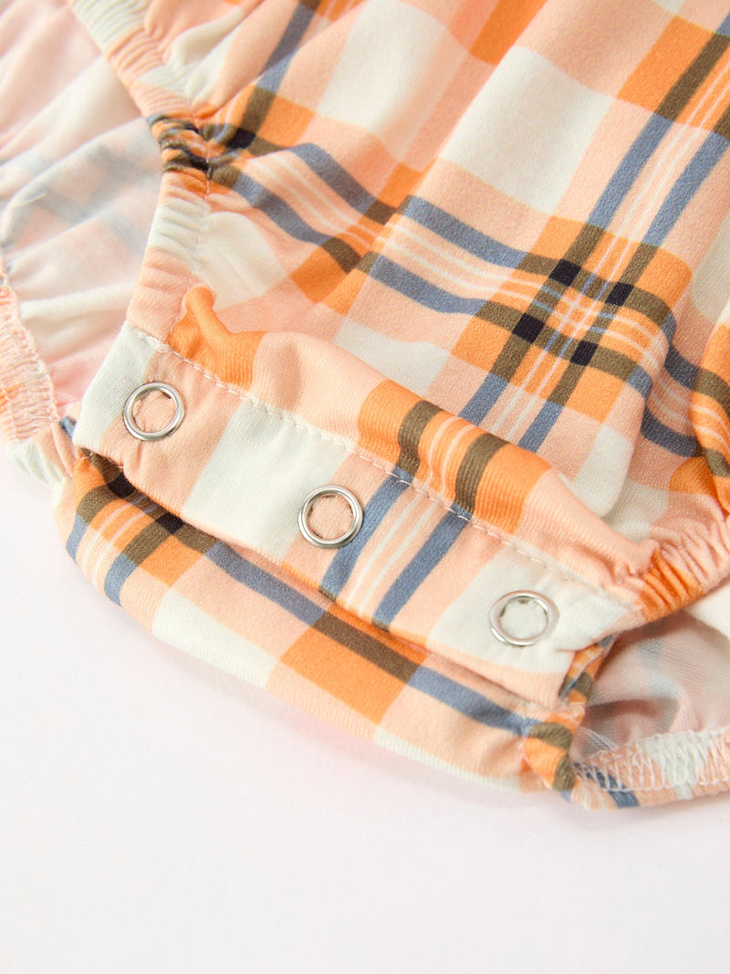 Halloween Plaid Smocked Baby Bubble Romper - 5