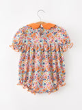 Fall Floral Smocked Petals Collar Girls Bubble Romper - 2