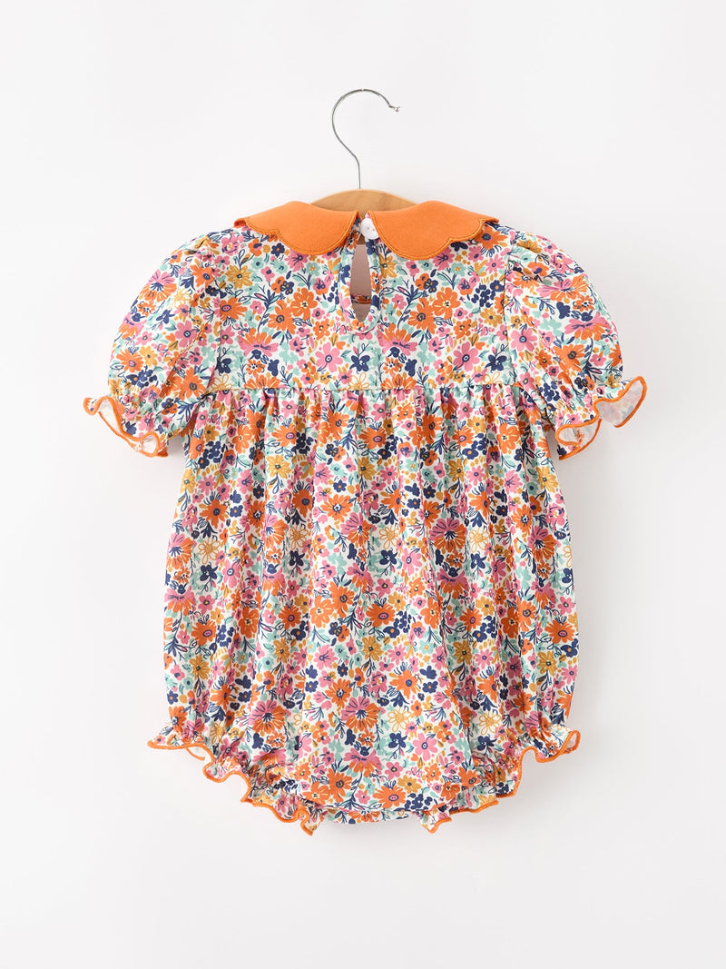 Fall Floral Smocked Petals Collar Girls Bubble Romper - 2