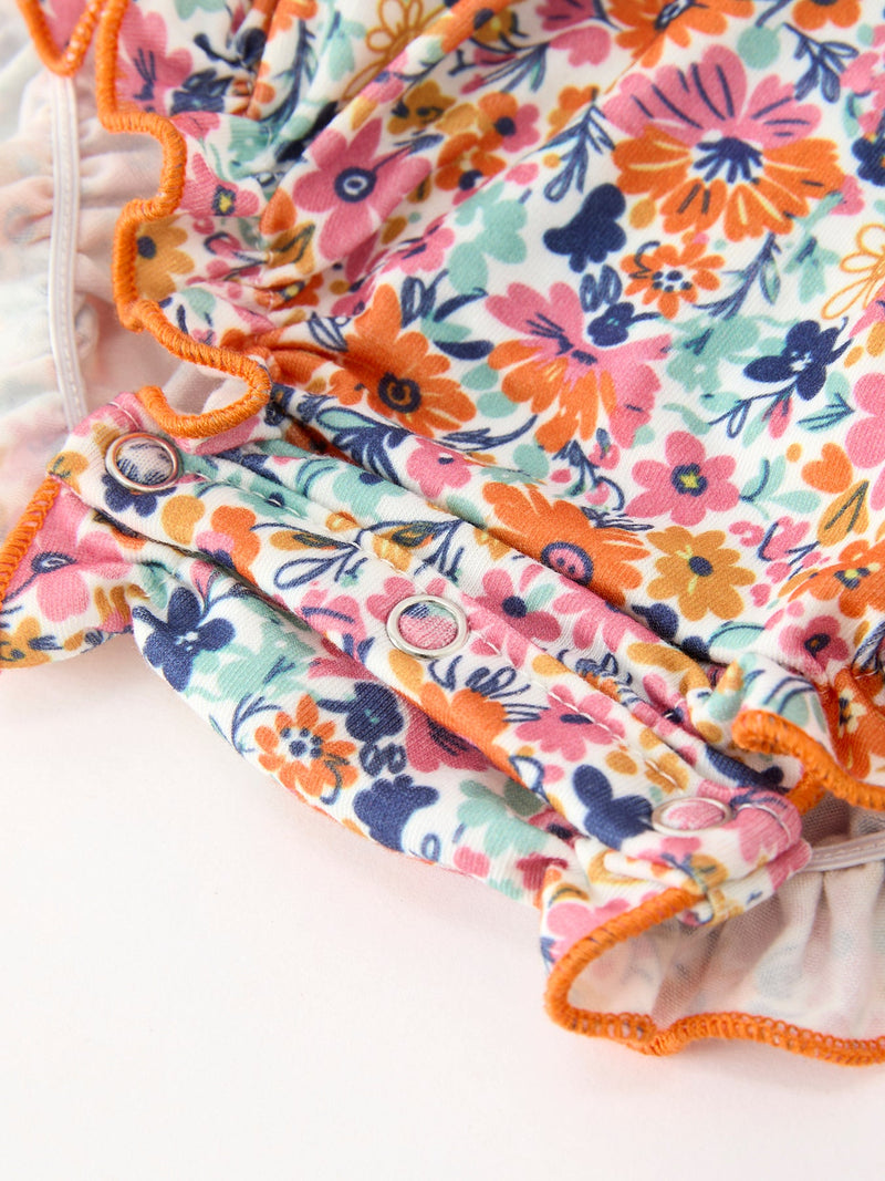 Fall Floral Smocked Petals Collar Girls Bubble Romper - 5