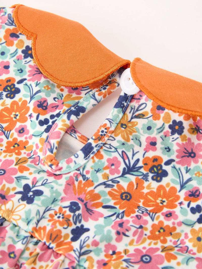 Fall Floral Smocked Petals Collar Girls Bubble Romper - 6