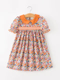 Fall Floral Smocked Petals Collar Girls Dress - 1
