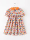 Fall Floral Smocked Petals Collar Girls Dress - 2