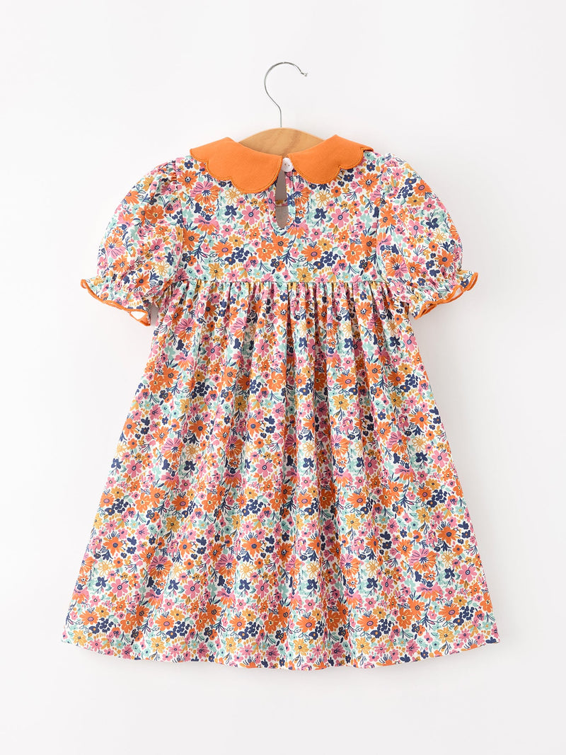 Fall Floral Smocked Petals Collar Girls Dress - 2