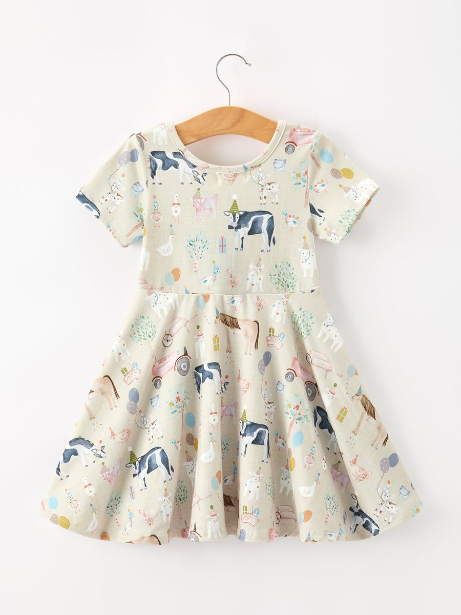 Farm Animal Birthday Twirl Girls Dress