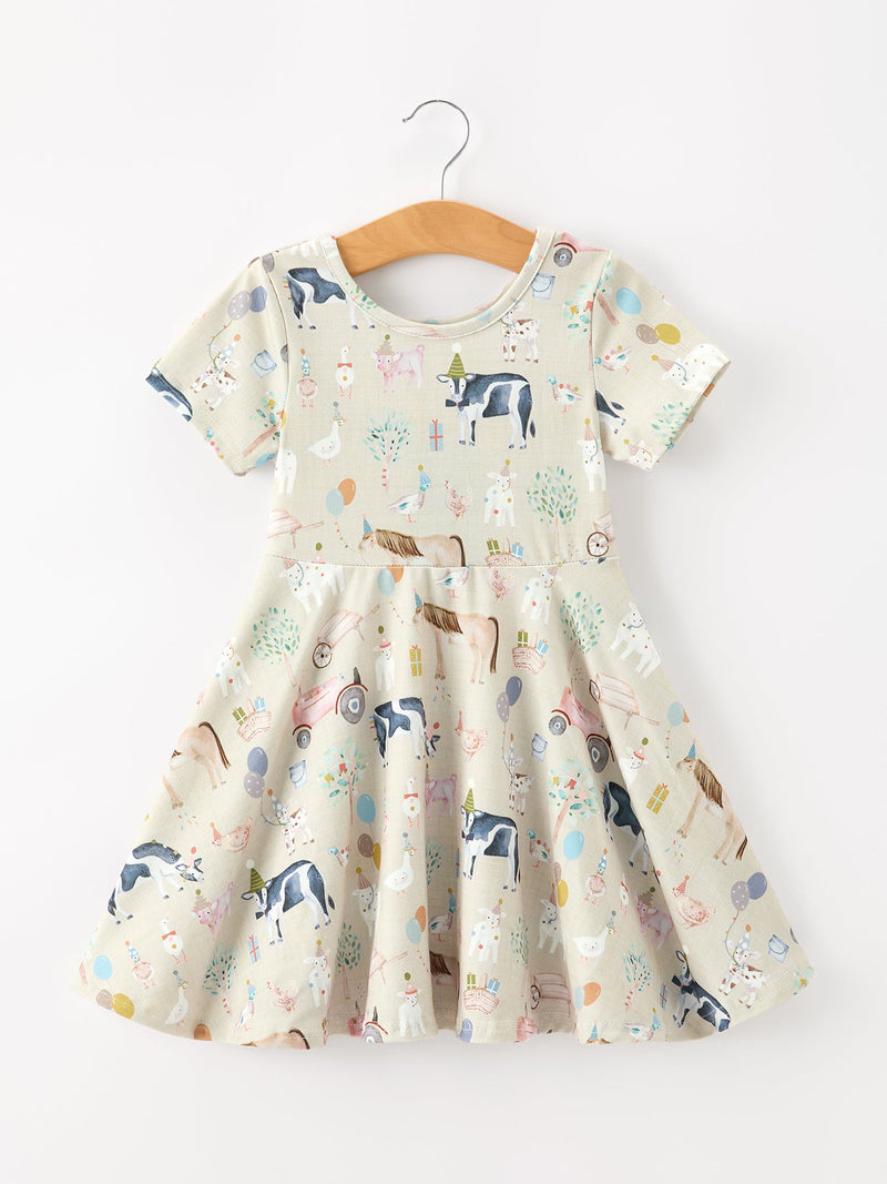 Farm Animal Birthday Twirl Girls Dress - 1
