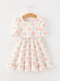 Halloween Thanksgiving Pumpkin Bow Girls Twirl Ruffle Dress - 2