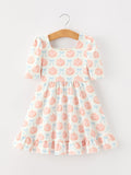 Halloween Thanksgiving Pumpkin Bow Girls Twirl Ruffle Dress - 1