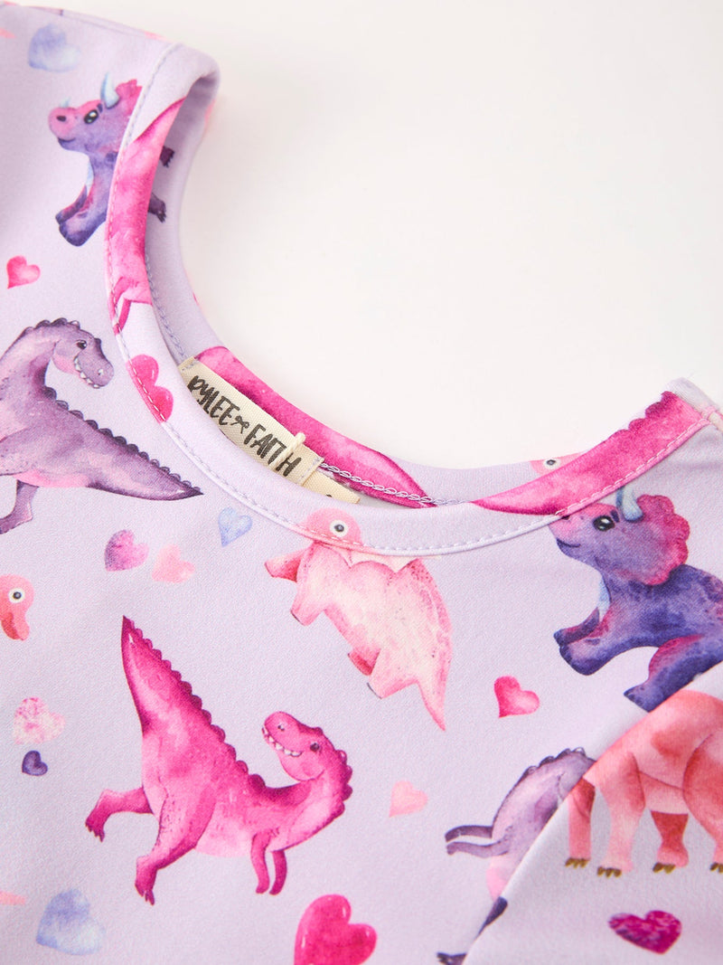 Dinosaur Heart Twirl Girls Dress Short Sleeves - 9