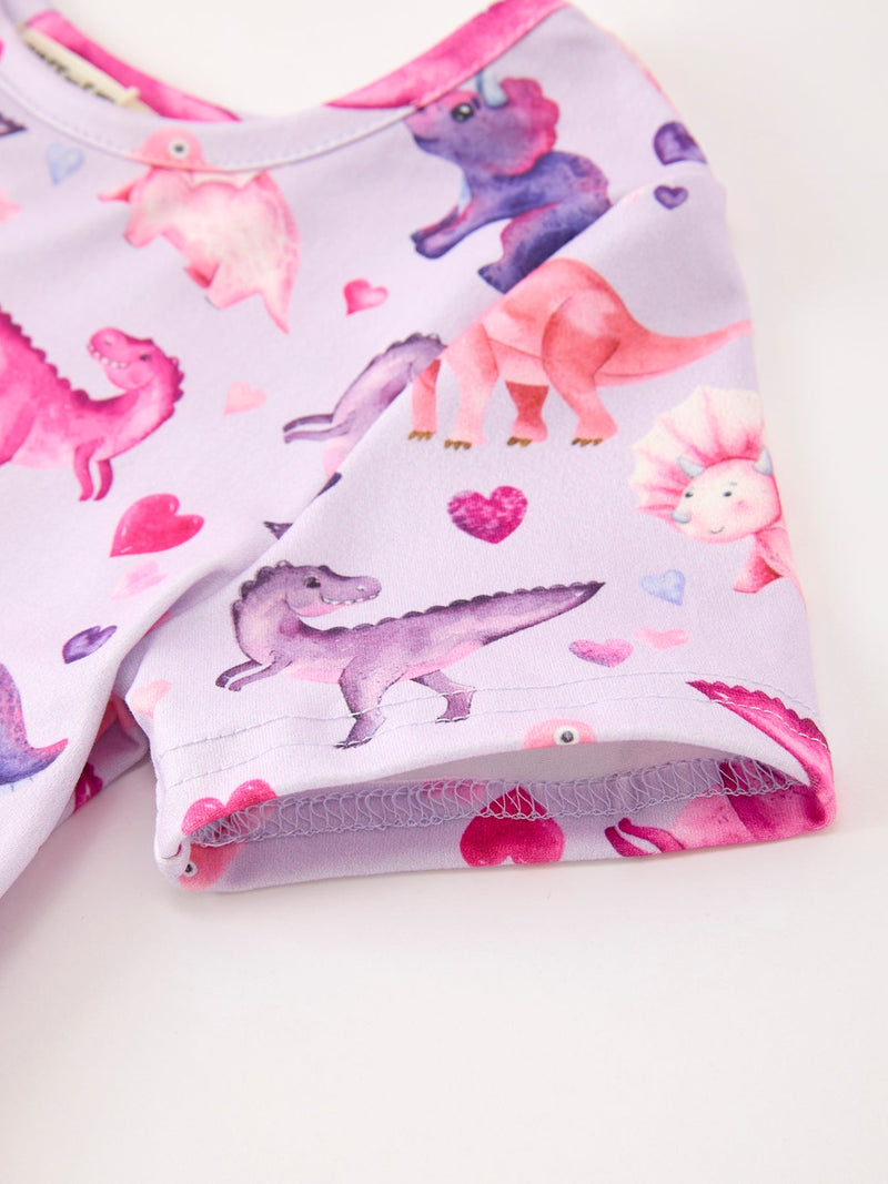 Dinosaur Heart Twirl Girls Dress Short Sleeves - 10