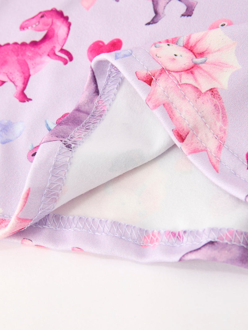 Dinosaur Heart Twirl Girls Dress Short Sleeves - 11