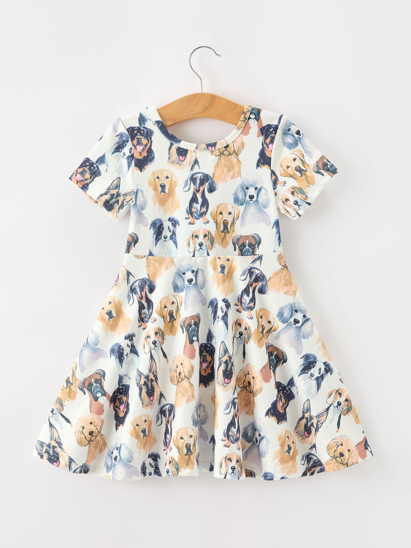 Watercolor Dog Breed Twirl Girls Dress - 2