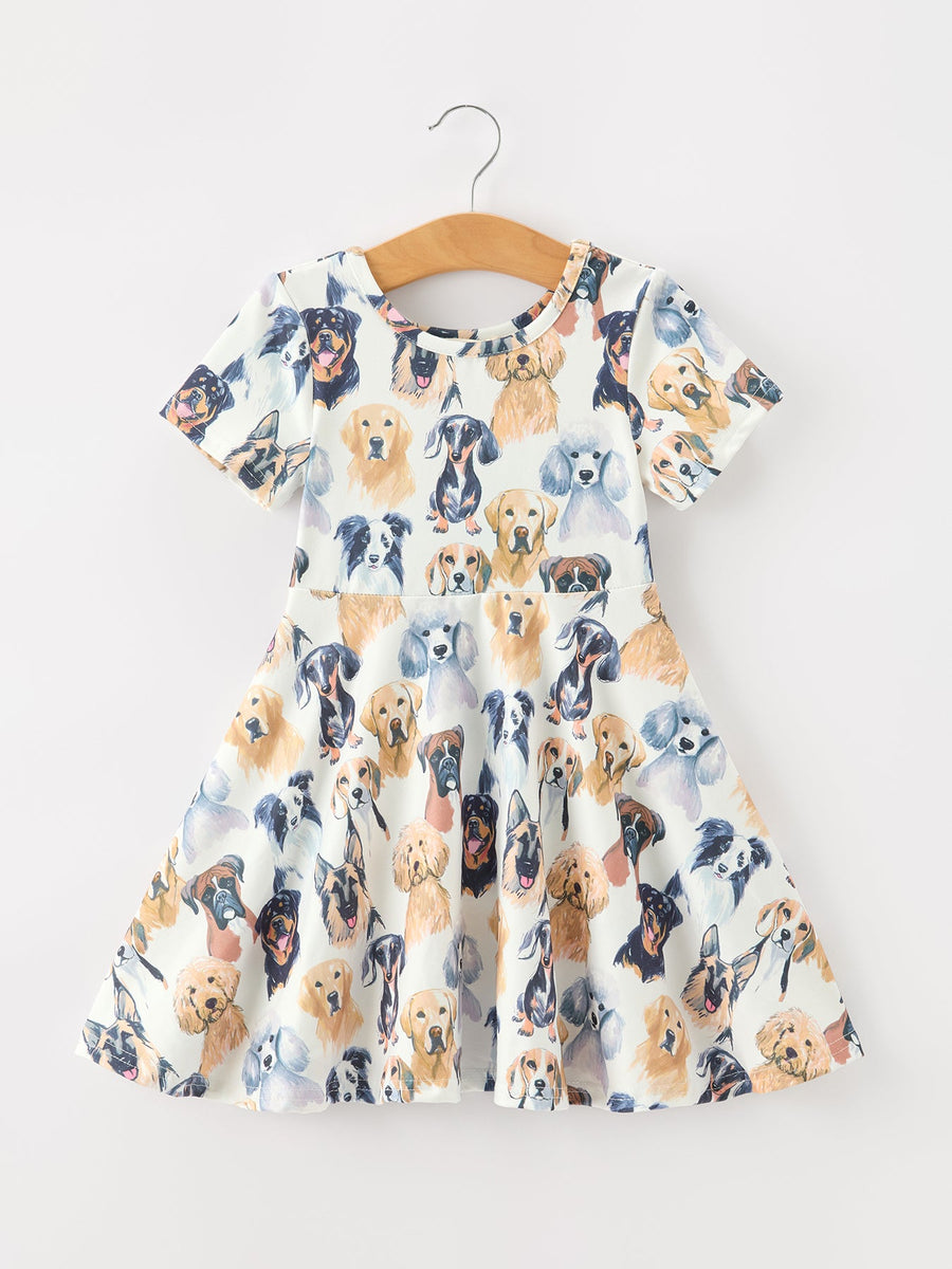 Watercolor Dog Breed Twirl Girls Dress