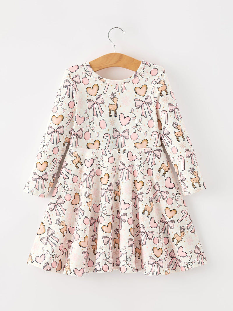 Pink Bow Reindeer Candy Cane Girls Twirl Dress - 2