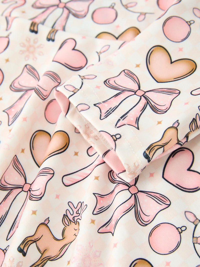 Pink Bow Reindeer Candy Cane Girls Twirl Dress - 4
