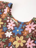Fall Floral Twirl Girls Dress Short Sleeve - 3