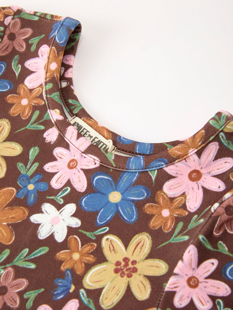 Fall Floral Twirl Girls Dress Short Sleeve - 3