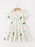 Neutral Puppy Floral Twirl Girls Dress - 2