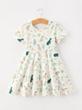 Neutral Puppy Floral Twirl Girls Dress - 1