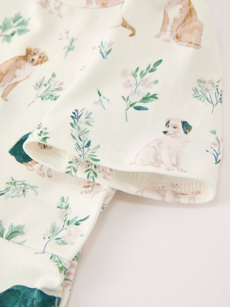 Neutral Puppy Floral Twirl Girls Dress - 4