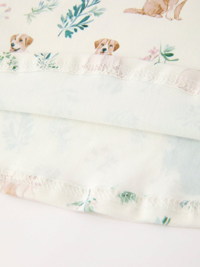 Neutral Puppy Floral Twirl Girls Dress - 5