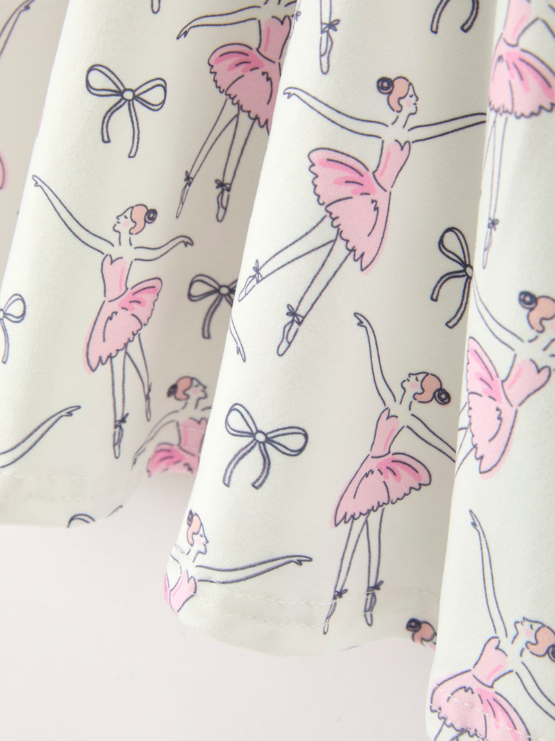 Fall Ballet Bow Girls Long Sleeve Twirl Dress - 3