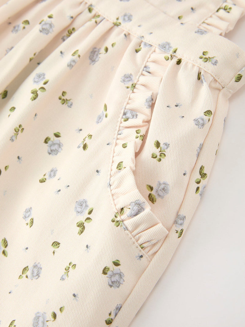 Girls Blue Floral Print Wide Leg Jumpsuit - 4