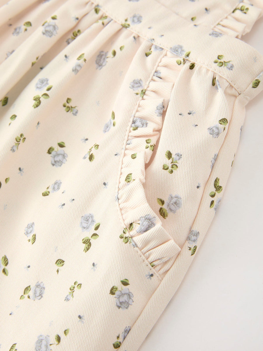 Girls Blue Floral Print Wide Leg Jumpsuit