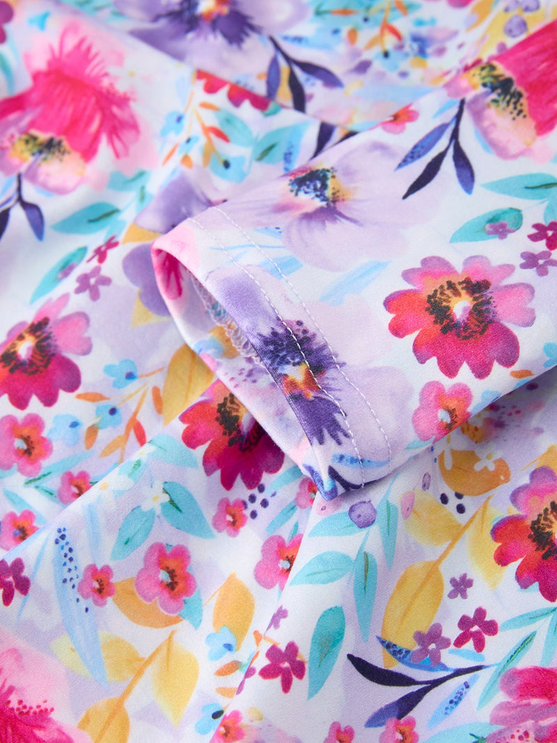 Fall Watercolor Floral Print Girls Ruffle Hem Twirl Dress - 4