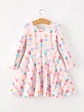 Fall Colorful Ballet Character Girls Long Sleeve Twirl Dress - 7