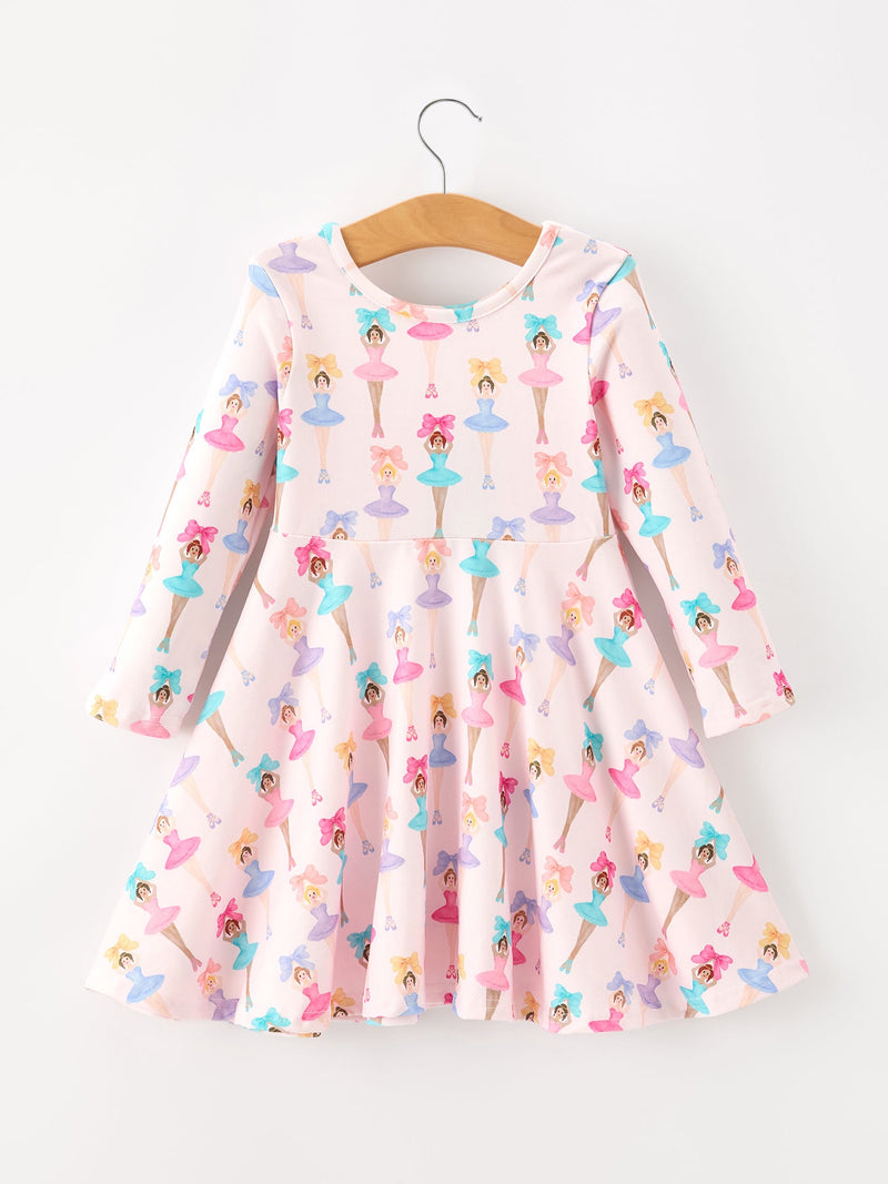 Fall Colorful Ballet Character Girls Long Sleeve Twirl Dress - 7