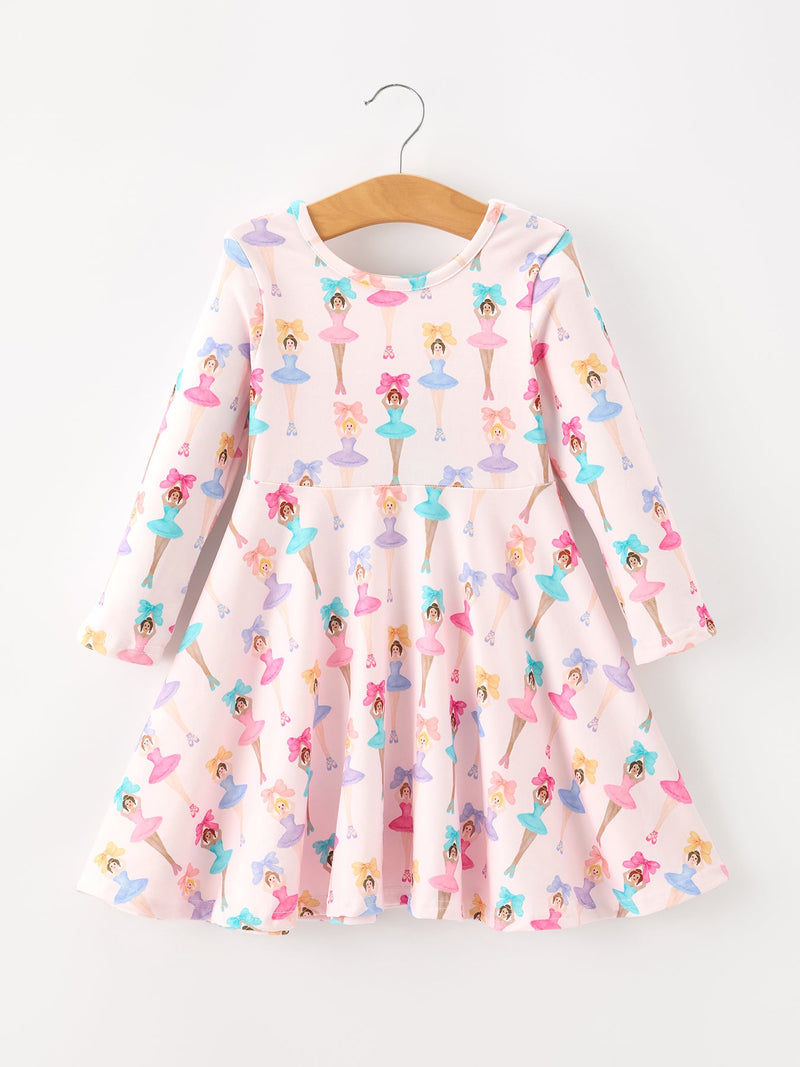 Fall Colorful Ballet Character Girls Long Sleeve Twirl Dress - 6
